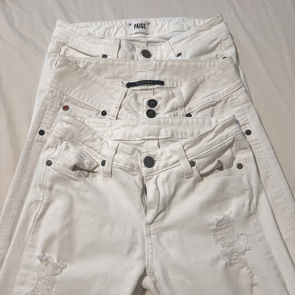 3 for 1 All White Jean Bundle • Straight Leg Boot Cut & Skinny • Hudson & Paige